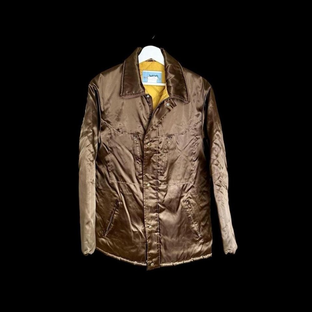 Vintage 80's Sears Work Leisure Brown‎ Nylon Quilted Jacket Mens Sz M Tall